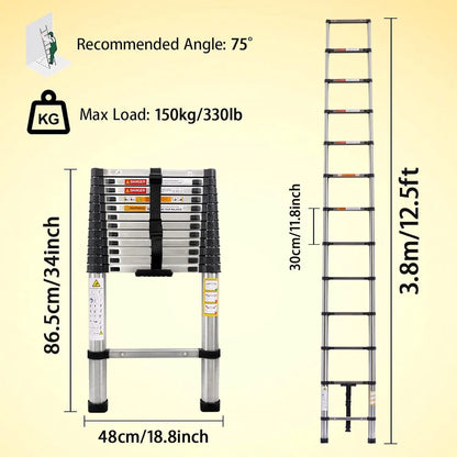 Ladders Extendable Telescopic 2.6M-5M Heavy Duty Multi Purpose Straight Loft Ladder Portable Folding Stainless Steel Ladder Tool