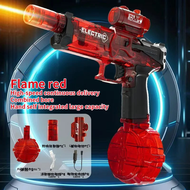Battle Electric Water Guns，With Gun Muzzle Flame High Capacity Squirt Guns Summer Outdoor Beach Toy for Adult（Blue、Gray and Red）